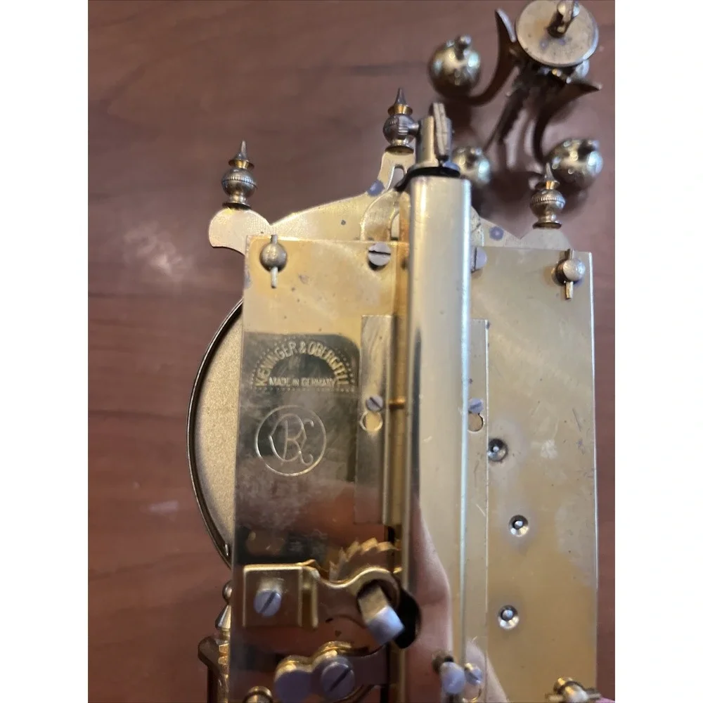 VTG Kieninger & Obershell Gold Torsion Clock w/Glass Dome & Key-Needs repair